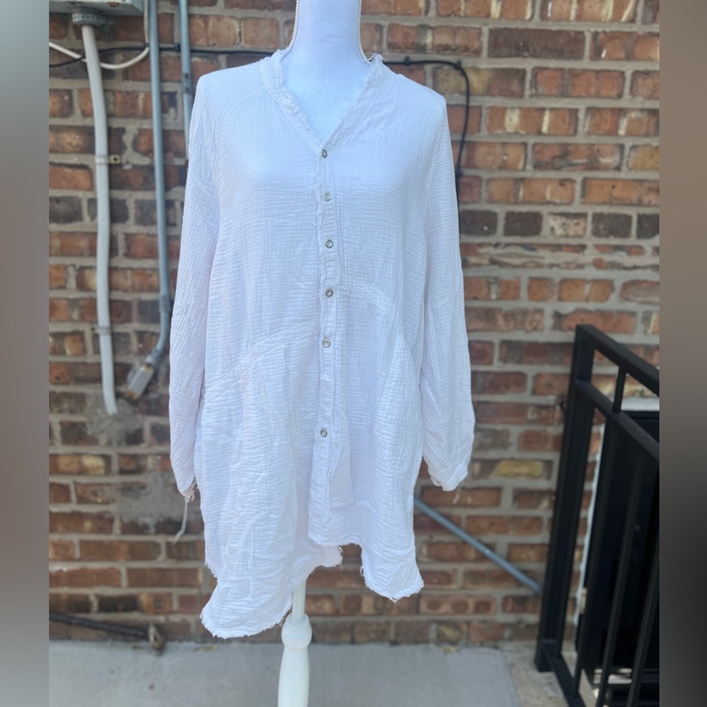 Free people white linen long sleeve shirt size medium
